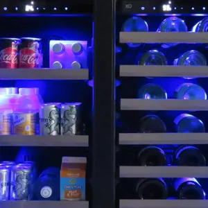A close-up of contents inside the XO XOU24BWDDGO beverage center