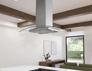 The Zephyr Brisas BLM glass range hood in a kitchen 