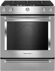 Front view of KitchenAid KSGG700ESS 30” gas convection range 