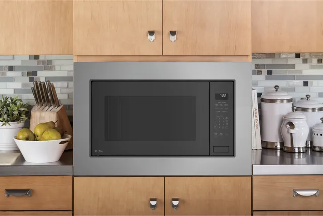 Front view of GE Profile built-in microwave