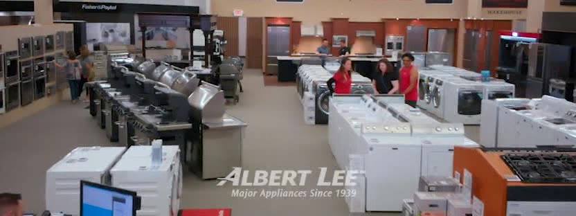 Overhead shot of the inside of an Albert Lee Appliance showroom 