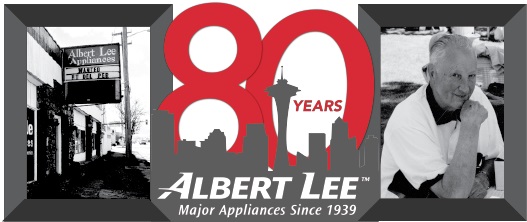 Founder Albert Lee featured in a banner for Albert Lee Appliance’s 80th anniversary  