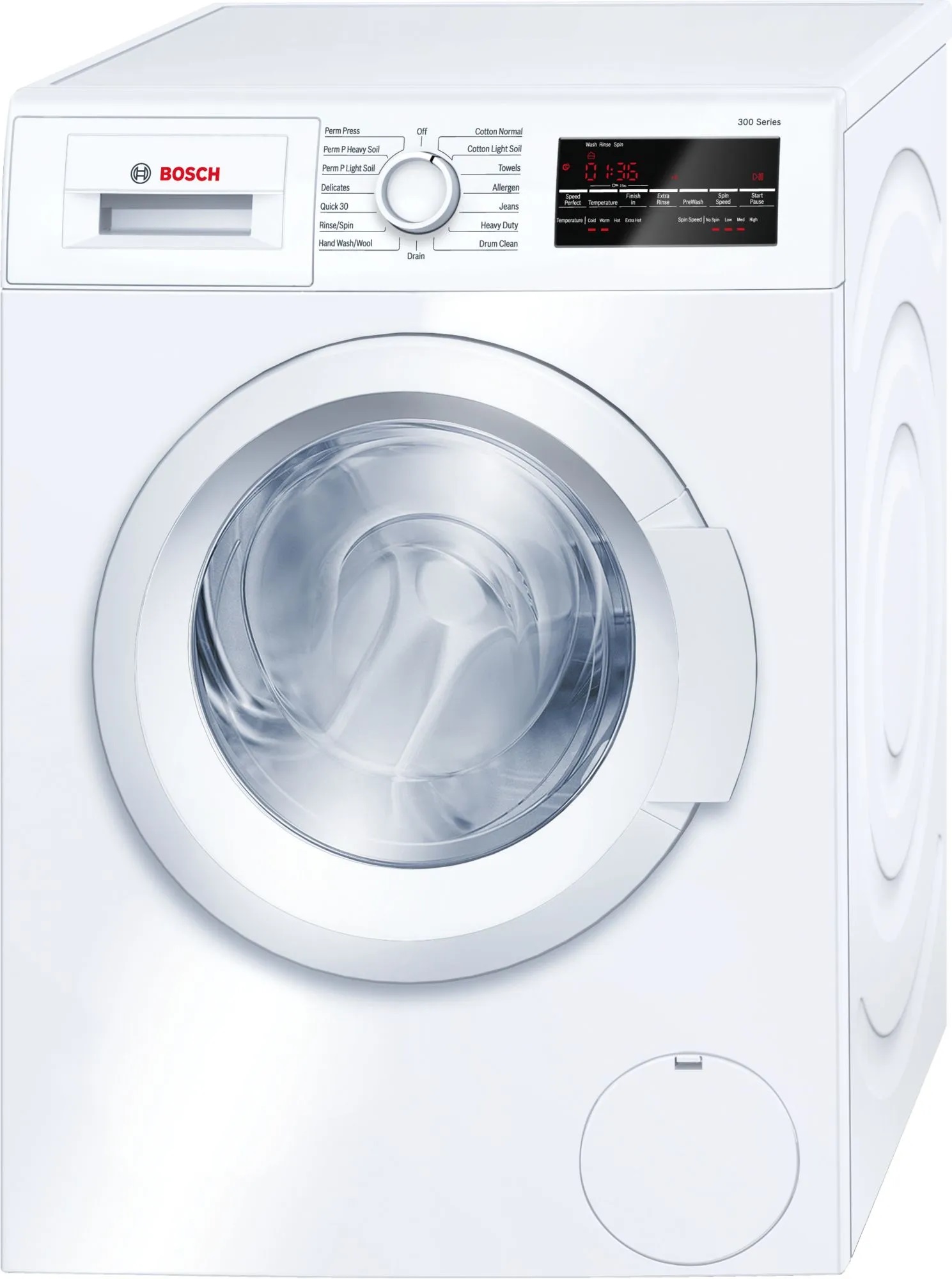 Front view of Bosch WAT28400UC compact front load washer 