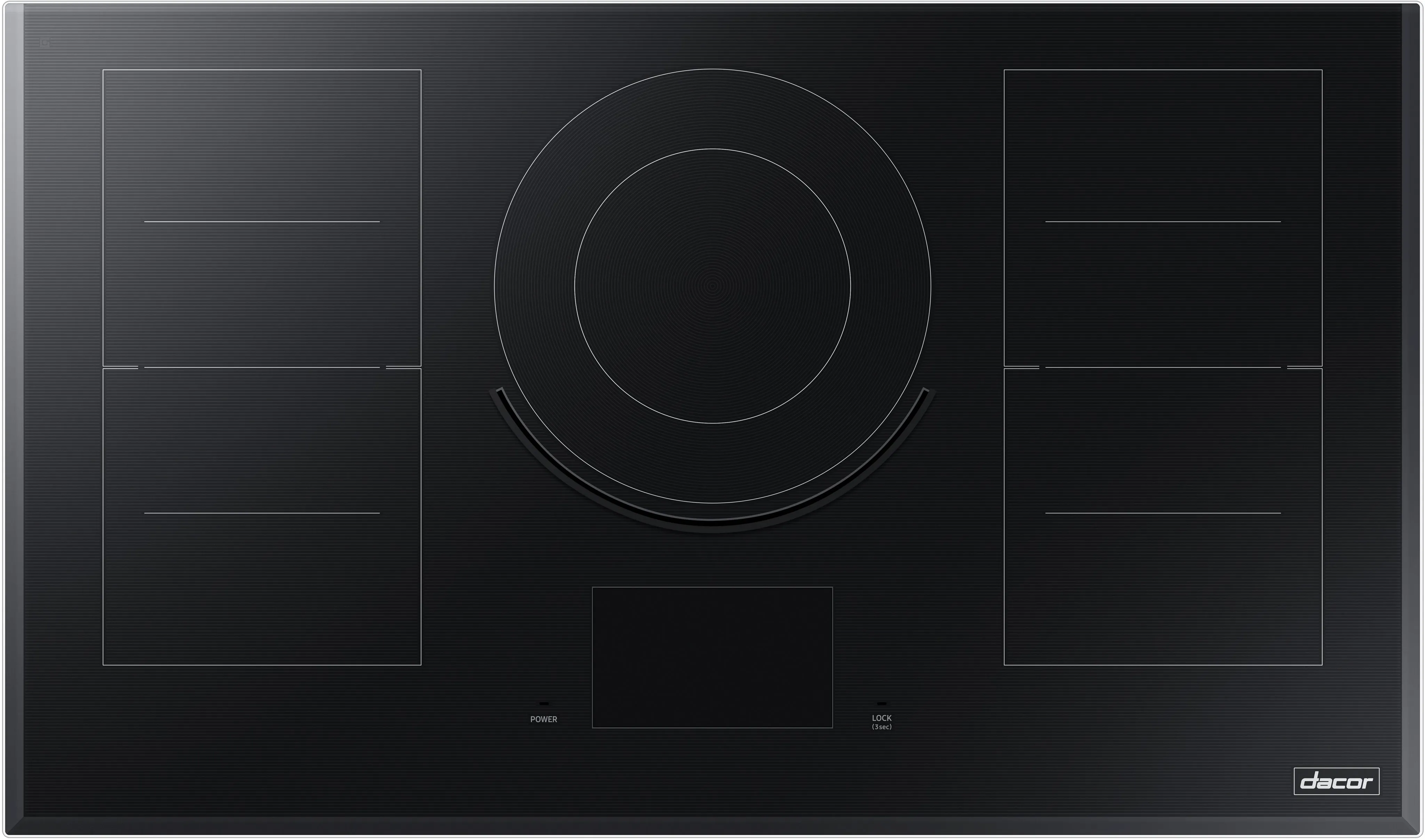 Overhead view of Dacor DTI36M977BB 36” induction cooktop 