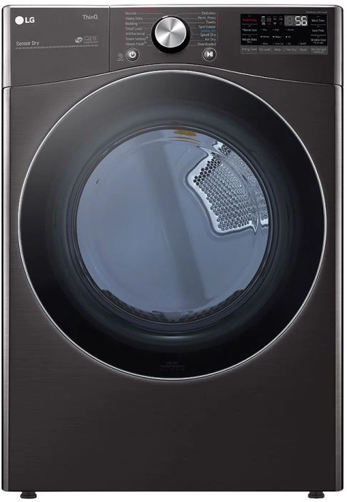 Front view of LG DLEX4200B black front load dryer 