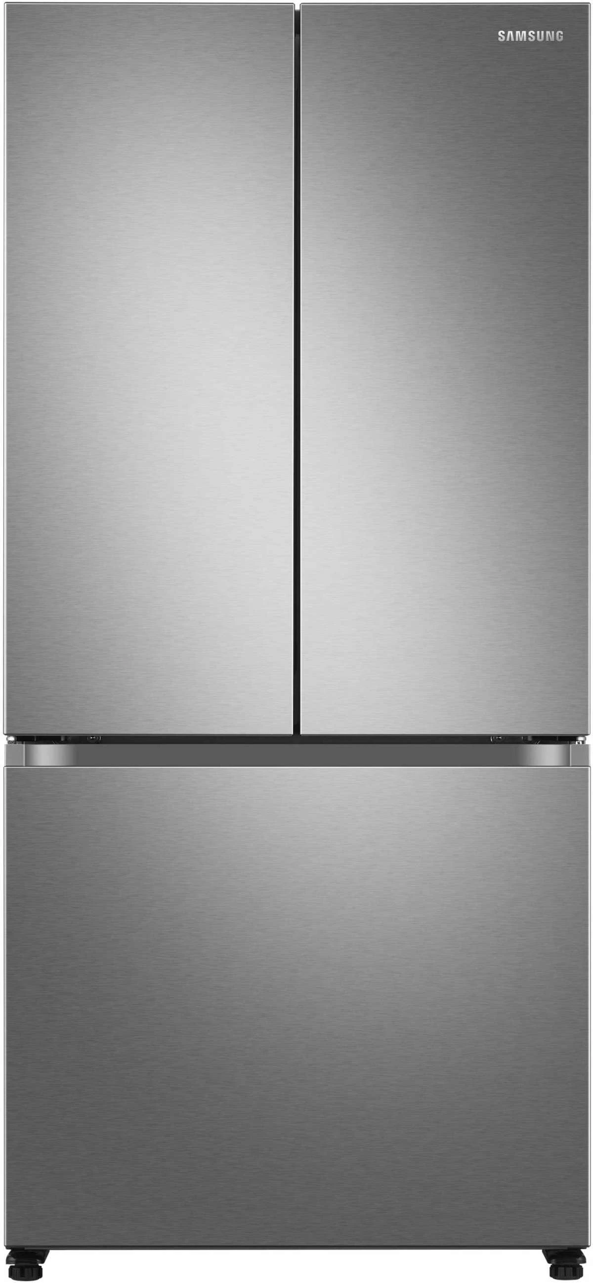 Front view of the Samsung RF18A5101SR French door refrigerator 