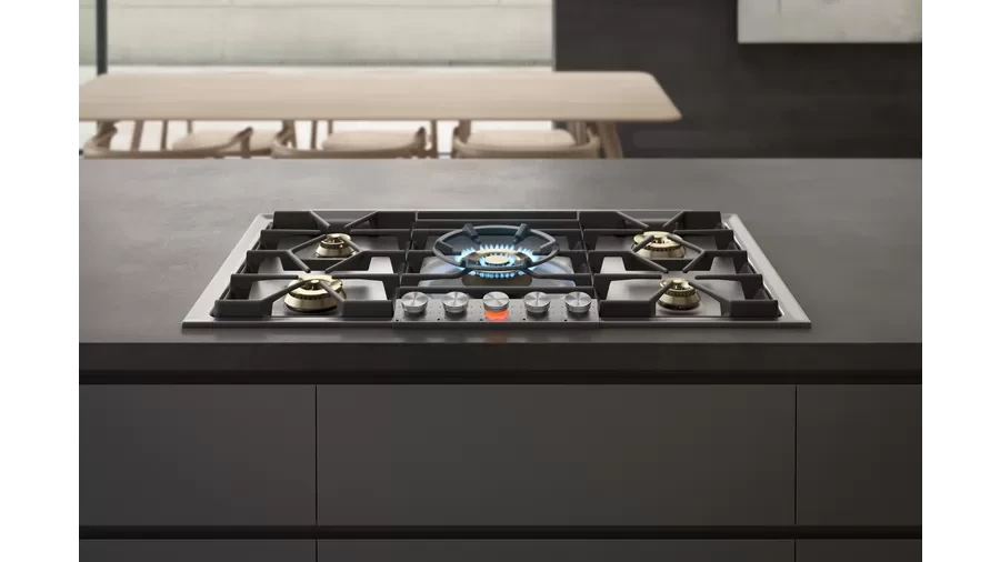 Wide view of the Gaggenau 200 series VG295150CA gas cooktop 