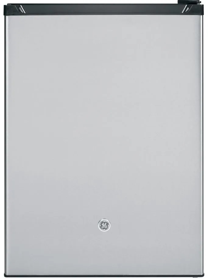 Front view of GE GCE06GSHSB stainless-steel mini refrigerator 