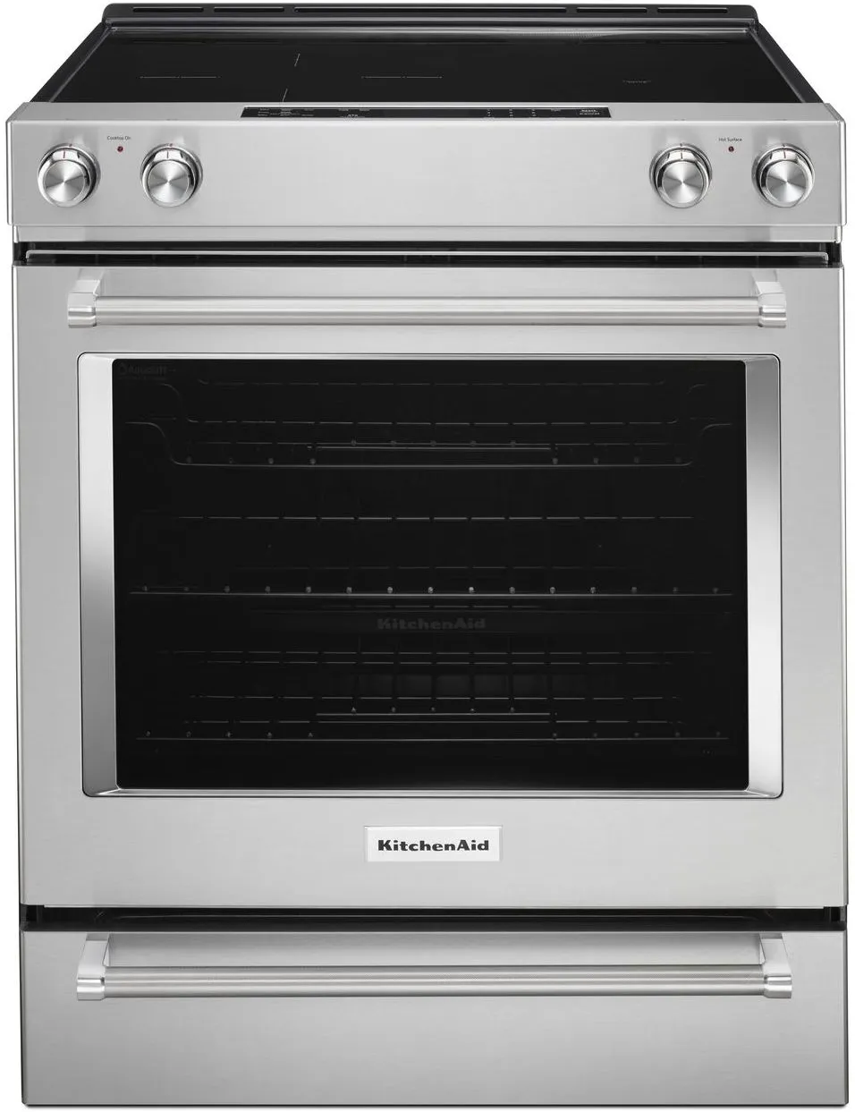 Front view of the KitchenAid KSEG700ESS 36” range 