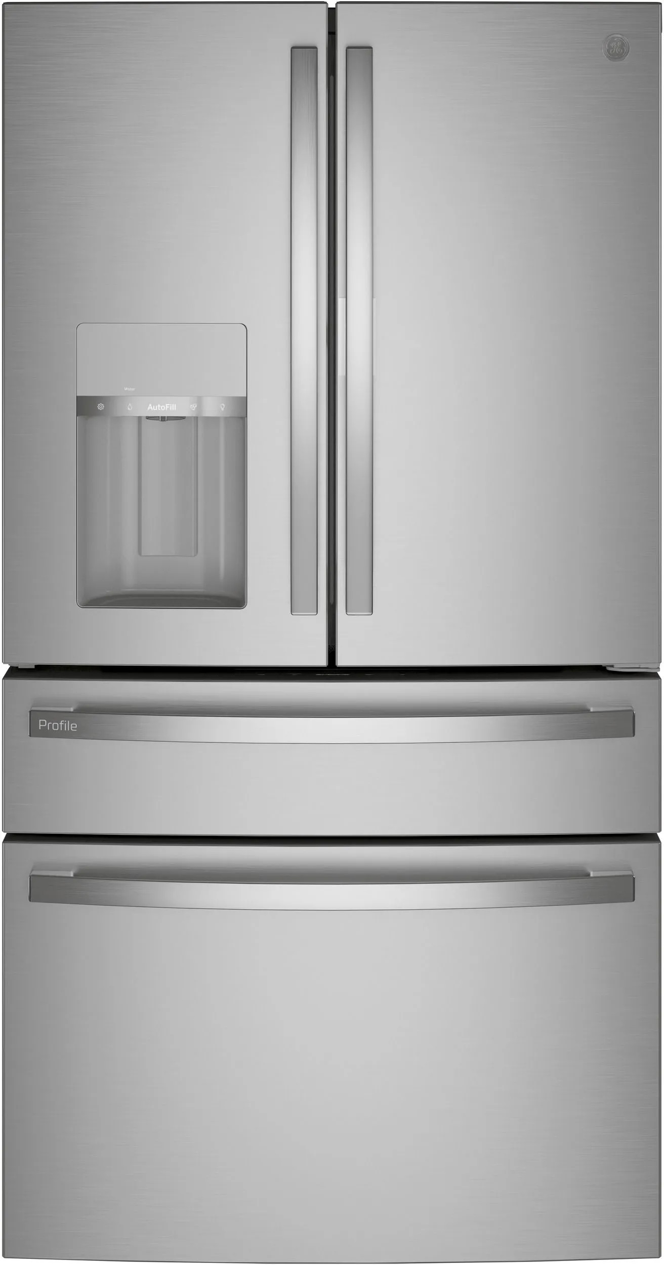 Front view of GE Profile PVD28BYNFS French door refrigerator