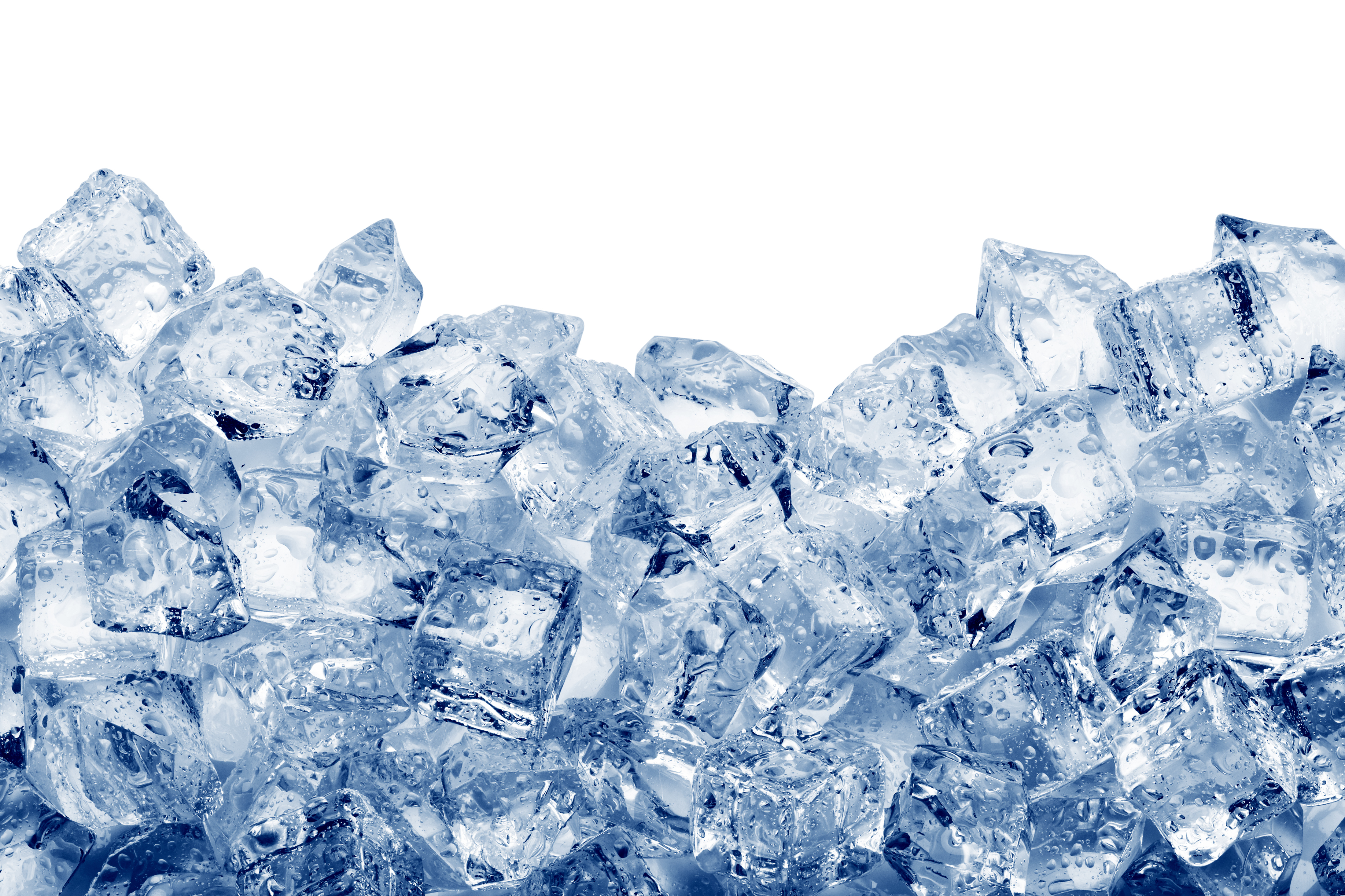 A mound of ice cubes against a white background 