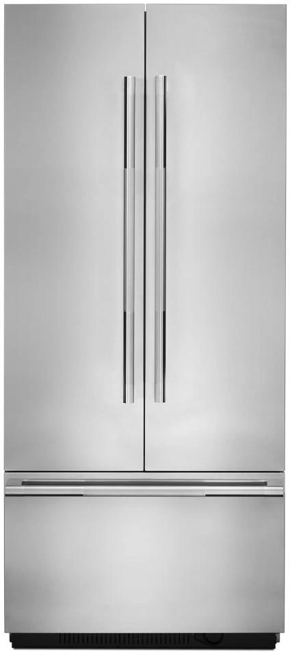 Front view of the JennAir JBFFS36NHL French door refrigerator 