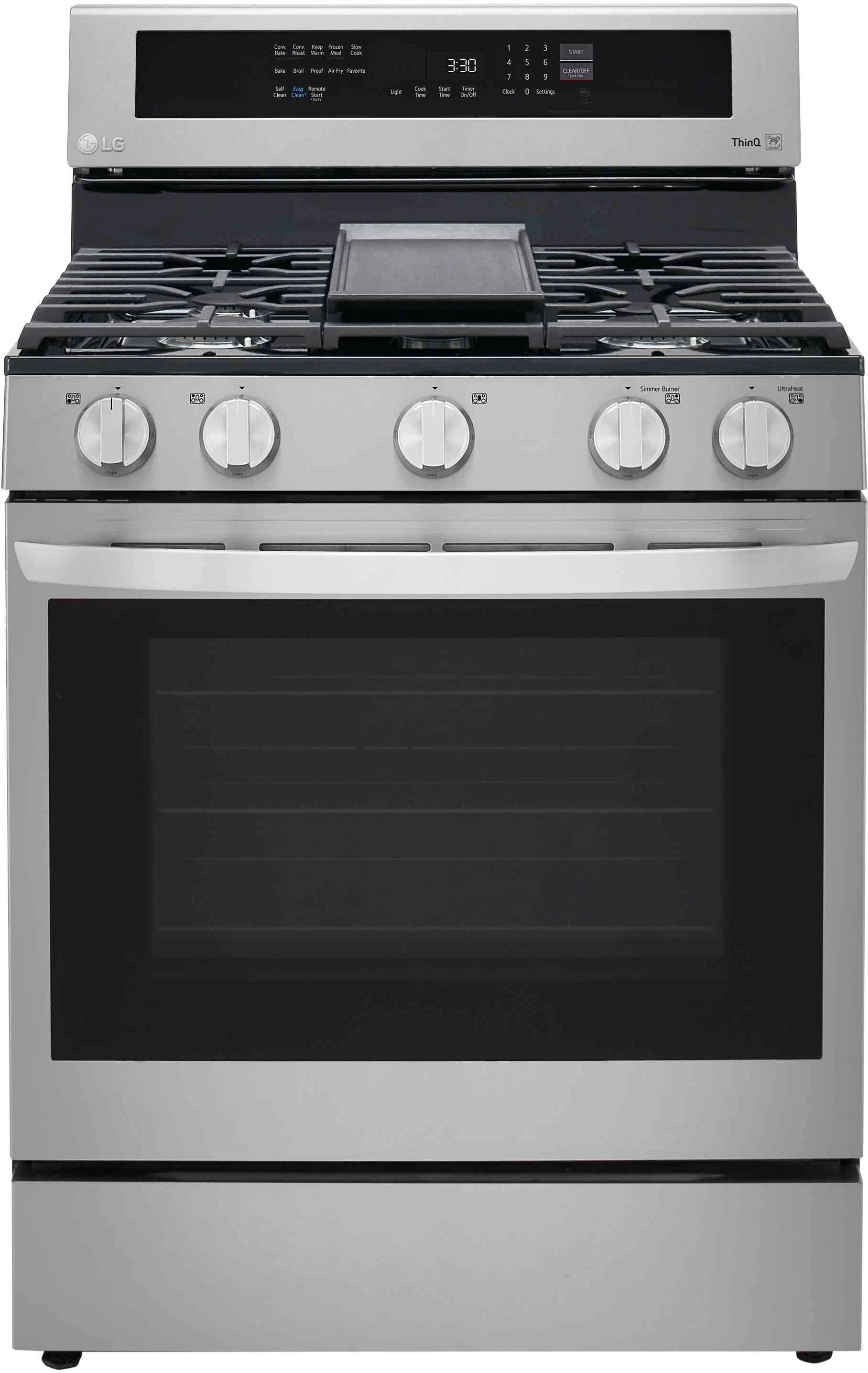 Front view of LG LRGL5825F 30-inch gas convection range 