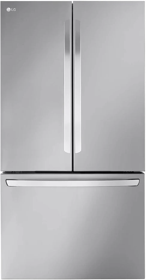 Front view of the LG LRFLC2706S French door refrigerator 