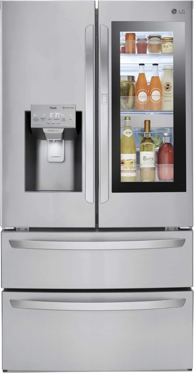 Front view of the LG LMXS28596S InstaView refrigerator 
