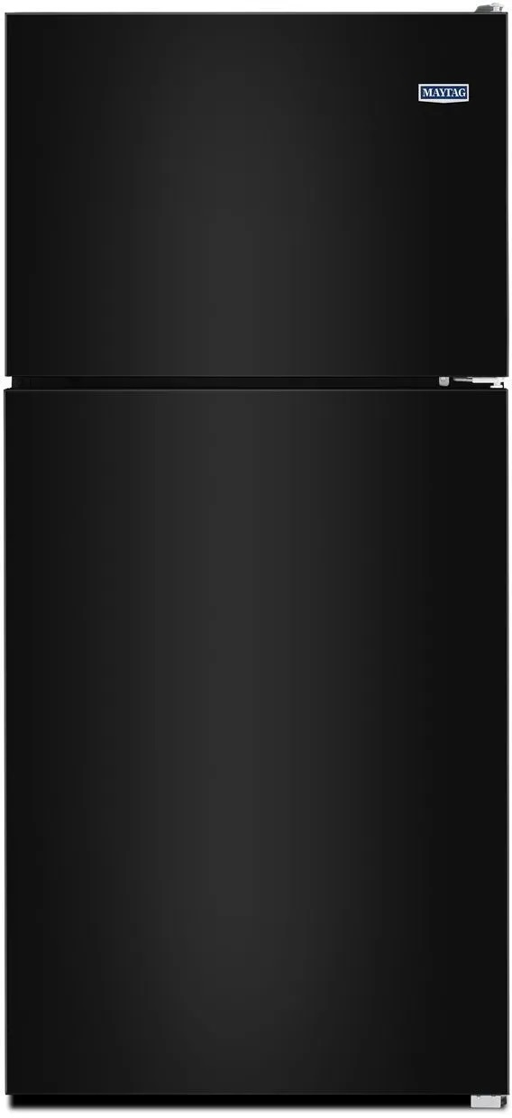 Front view of Maytag MRT311FFFE black top freezer refrigerator 