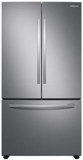 Front view of Samsung RF28T5021SR stainless steel French door refrigerator 
