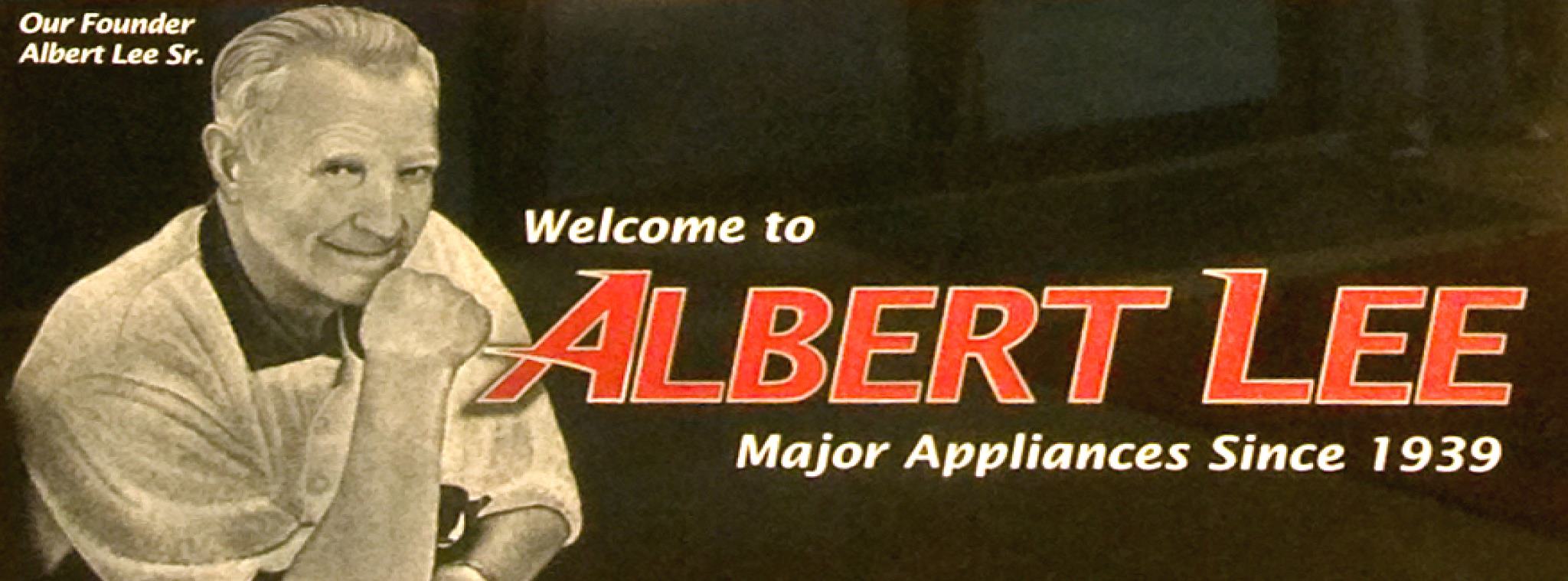 Albert Lee founder pictured next to a graphic of Albert Lee Appliances