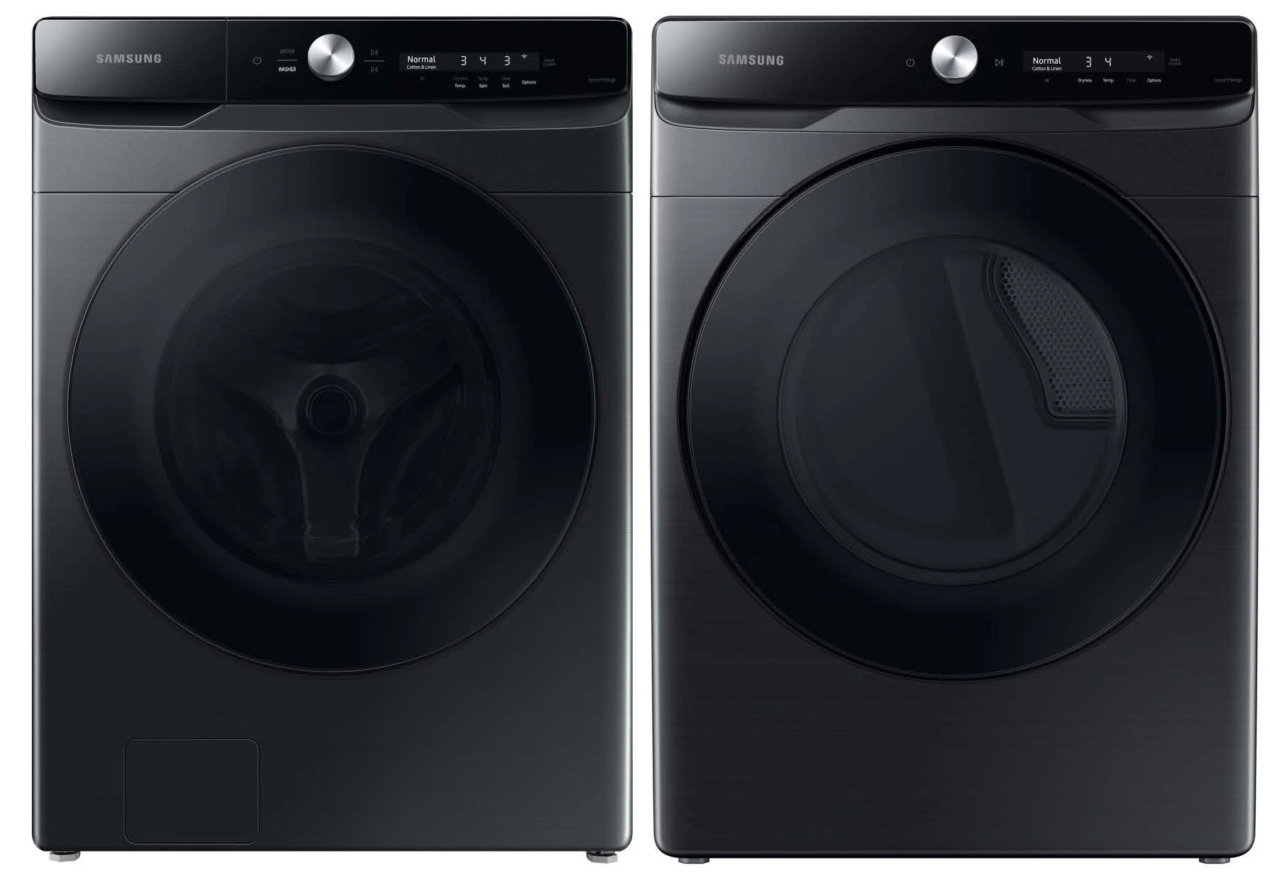 Front view of a Samsung WF50A8600AV and Samsung DVE50A8600V dryer pair 