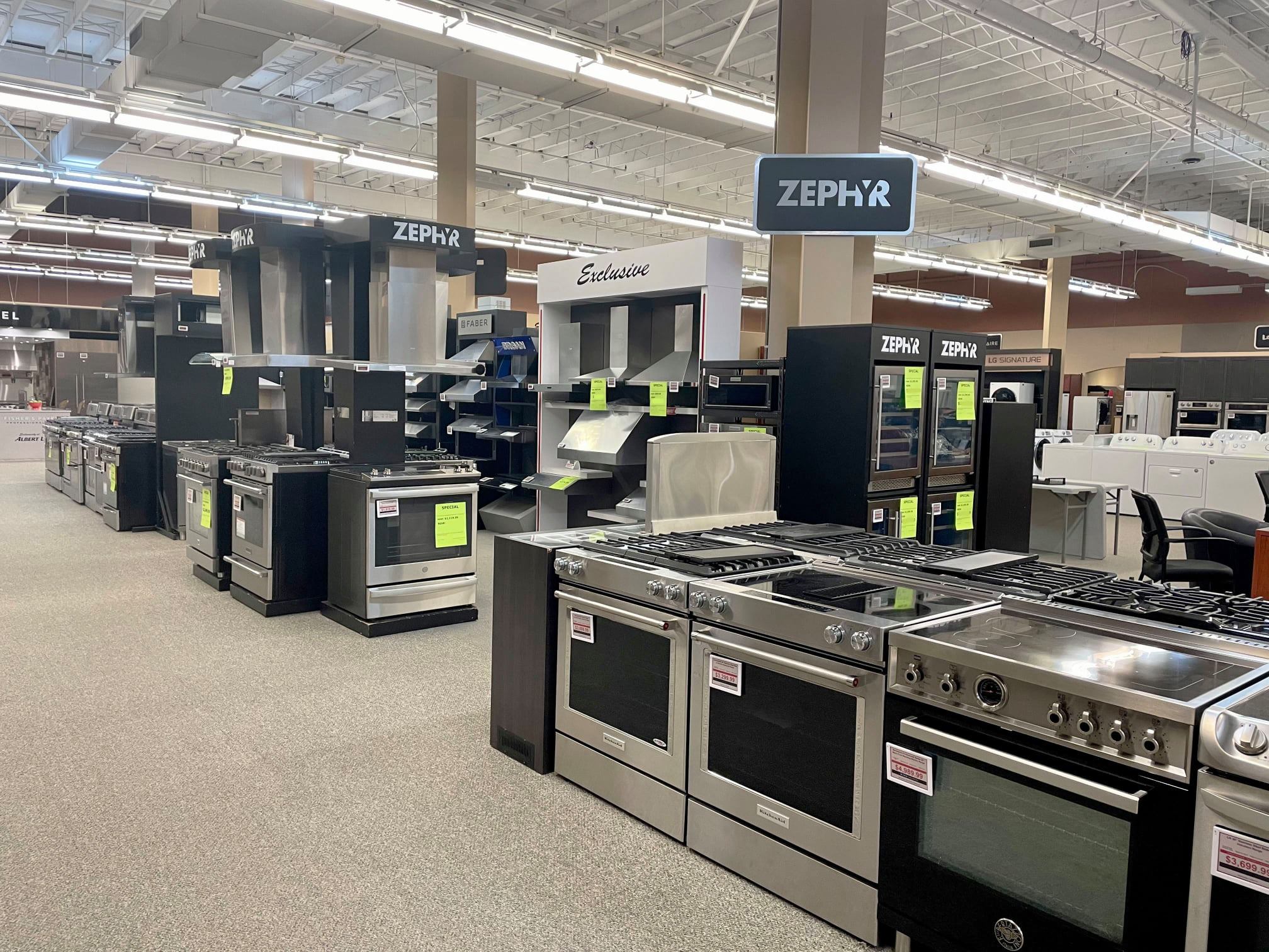  A variety of Zephyr cooking ranges at Albert Lee Appliance 