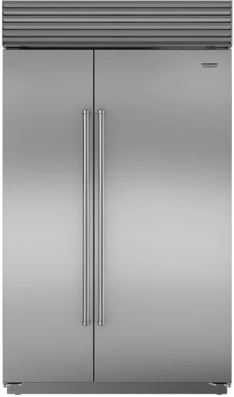 Front view of Sub Zero BI-48S/S/PH side by side refrigerator 
