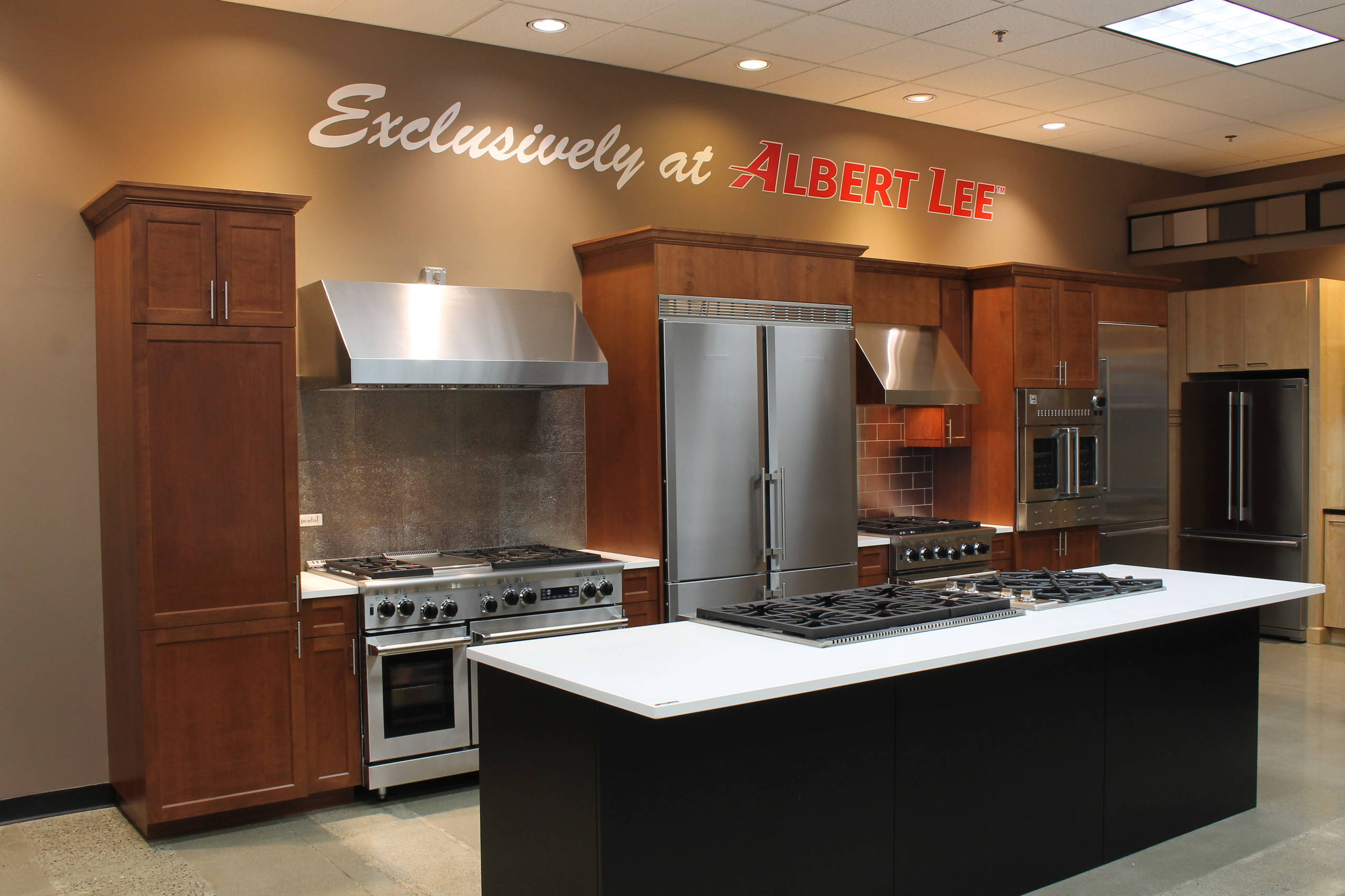 A wide shot of cooking appliances inside the Albert Lee Tacoma store 