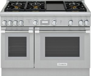 Front view of Thermador 48-inch duel fuel range