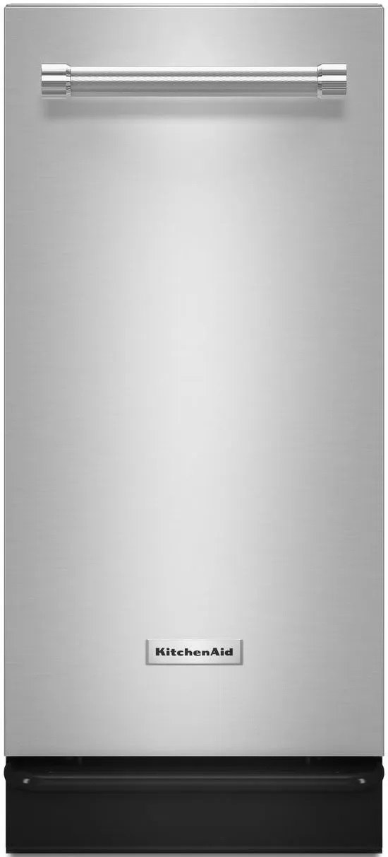 Front view of KitchenAid KTTS505ESS 15” stainless steel trash compactor