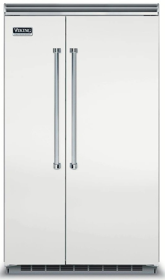 Front view of Viking VCSB5483SS built-in side-by-side refrigerator 
