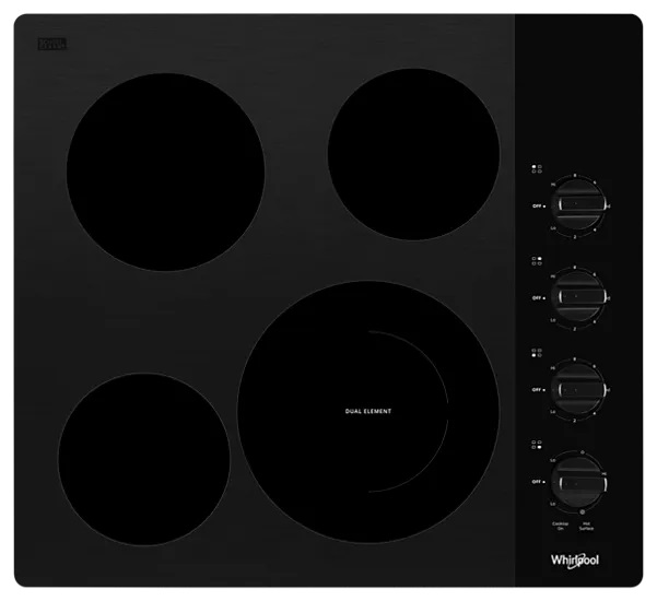 Overhead view of Whirlpool WCE55US4HB electric cooktop 
