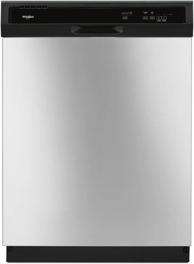 Front view of Whirlpool WDF130PAHS dishwasher with pocket handle 