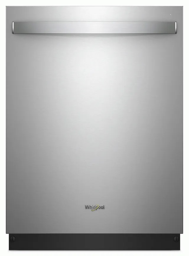 Front view of Whirlpool WDT730PAHZ stainless steel built-in dishwasher 