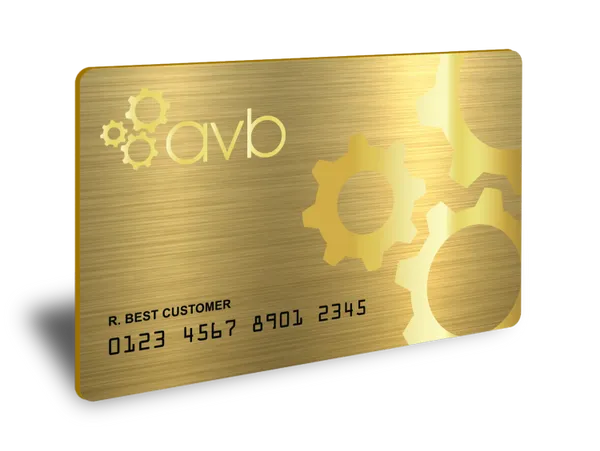 A gold AVB credit card against a white background 