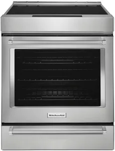 Front view of the KitchenAid KSIS730PSS range 