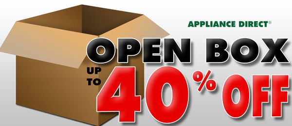 A graphic for Appliance Direct indicating open box appliances are up to 40% off 