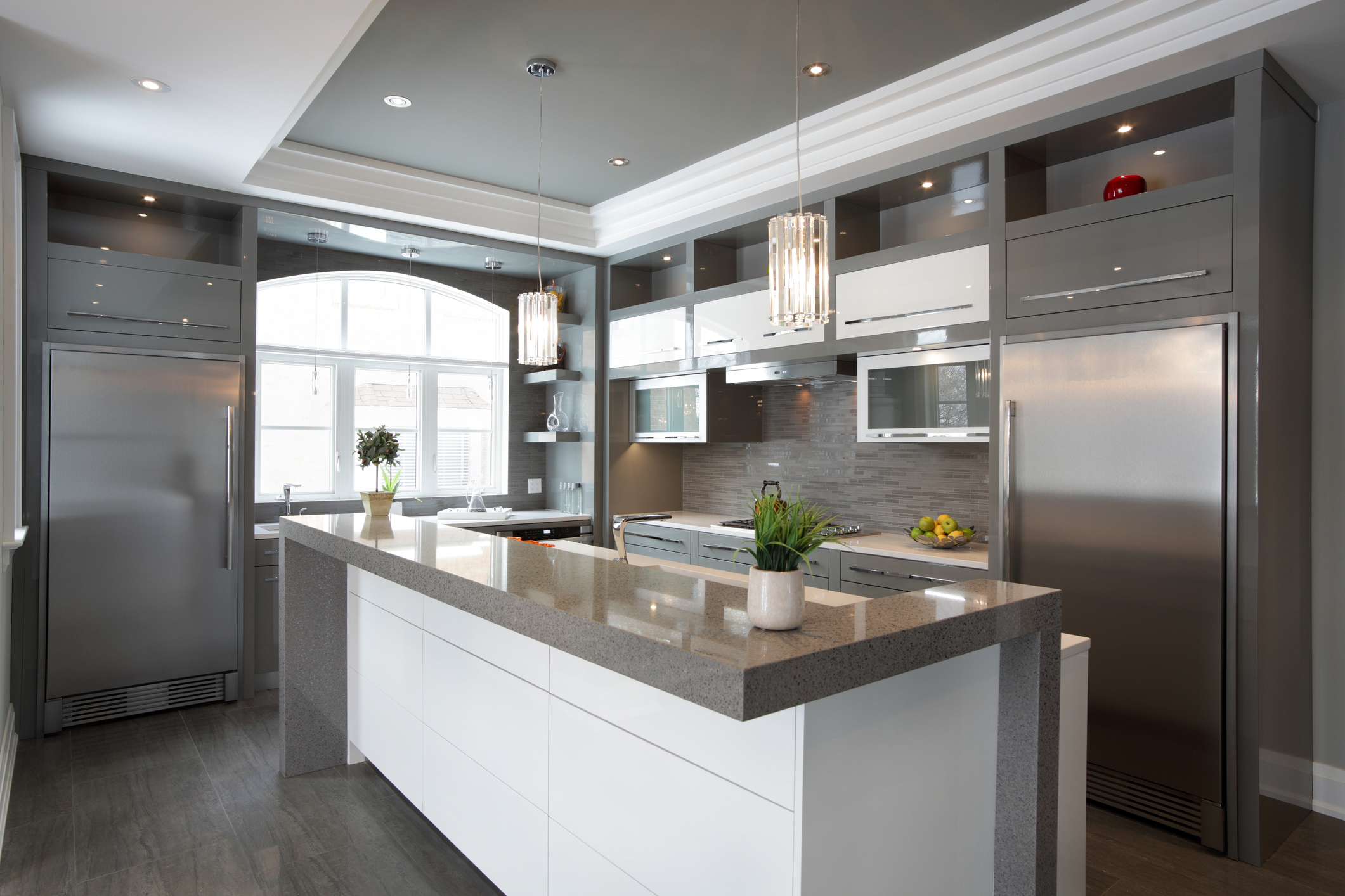 modern kitchen with stainless steel appliances