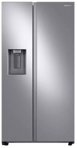 Front view of Samsung RS27T5200SR side by side refrigerator 