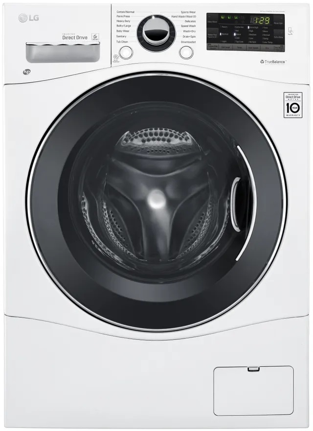 Front view of LG WM3488HW washer dryer combo 