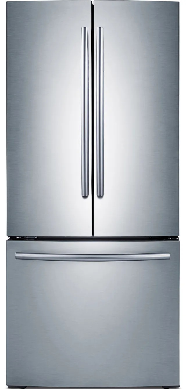 Front view of Samsung RF220NCTASR French door refrigerator 