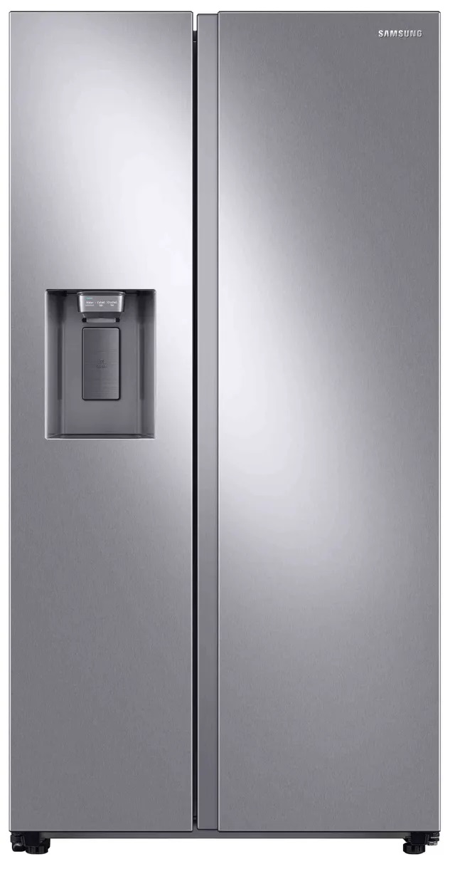 Front view of Samsung RS27T5200SR side by side refrigerator 