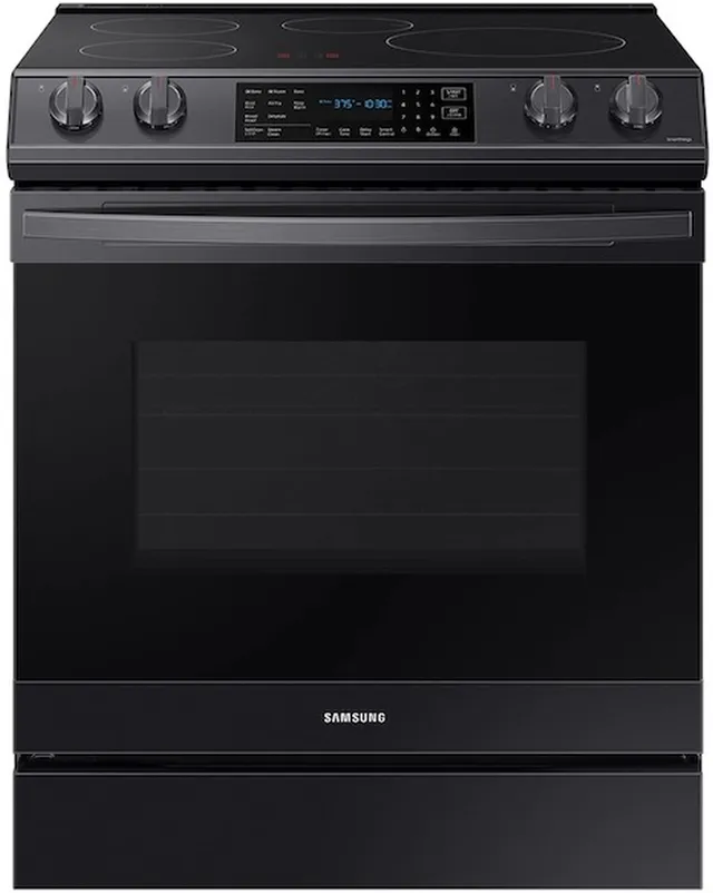 Front view of Samsung NE63B8611SG 30” induction slide in range 