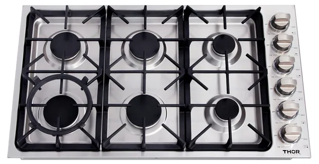 Overhead view of Thor TGC3601 36” gas cooktop 