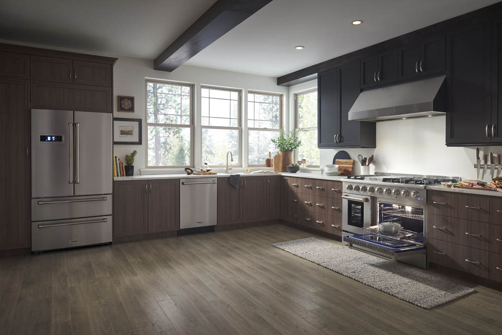 A kitchen featuring several Thor Kitchen appliances 