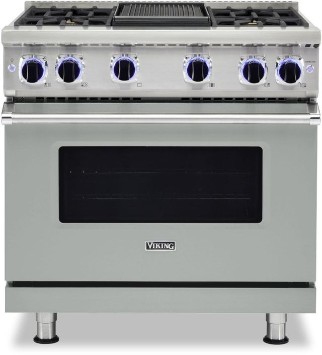 Stock photo of a stainless steel Viking brand gas range.