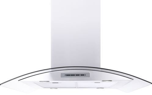 Stock photo of a glass canopy style Windster brand island range hood.