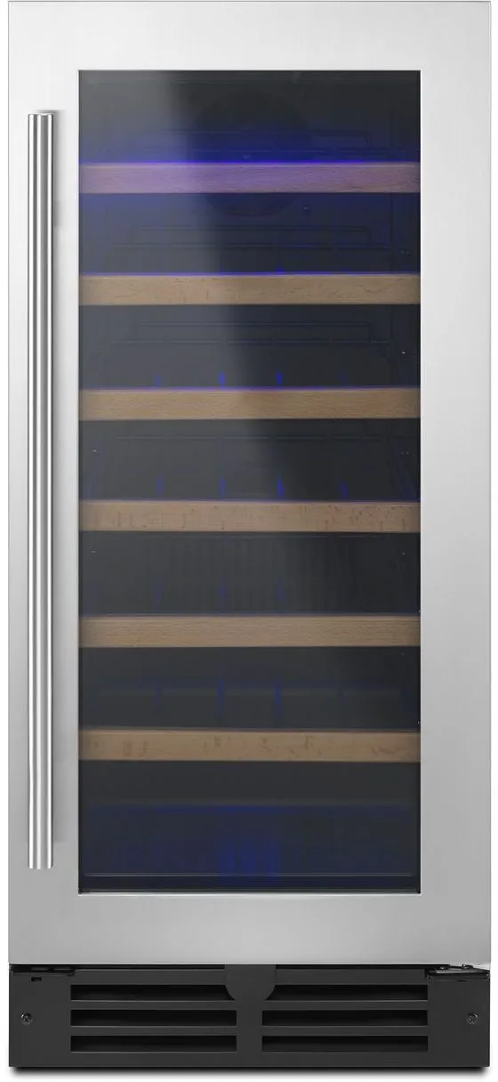 Front view of Whirlpool WUW35X15DS built-in wine cooler  