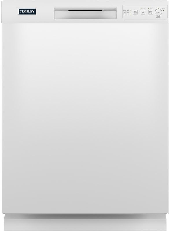 Stock photo of a white Crosley brand dishwasher.