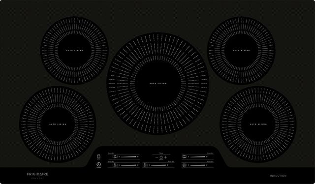 Stock photo of a black Frigidaire Gallery induction cooktop.