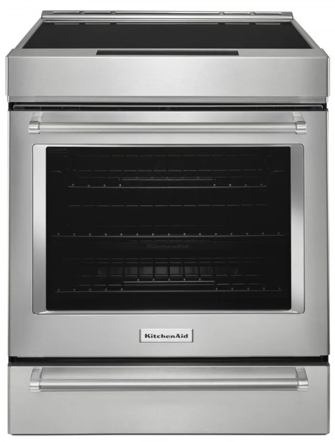 Front view of KitchenAid KSIB900ESS 30” induction range 