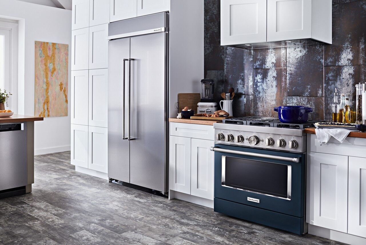 A KitchenAid 36” commercial-style range in a modern kitchen 